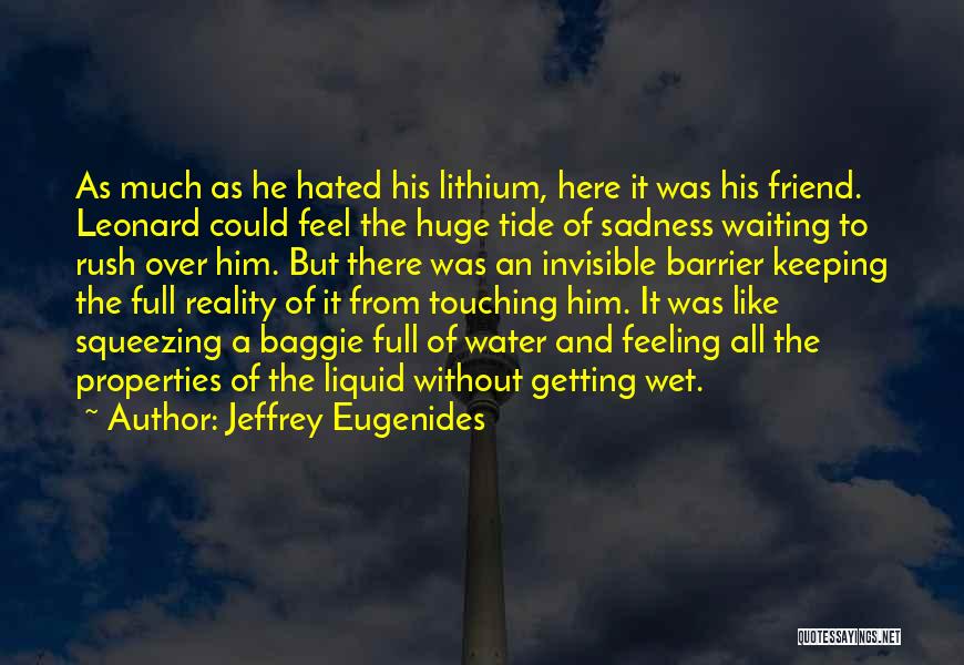 Jeffrey Eugenides Quotes: As Much As He Hated His Lithium, Here It Was His Friend. Leonard Could Feel The Huge Tide Of Sadness