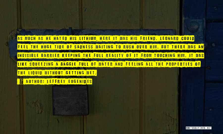 Jeffrey Eugenides Quotes: As Much As He Hated His Lithium, Here It Was His Friend. Leonard Could Feel The Huge Tide Of Sadness