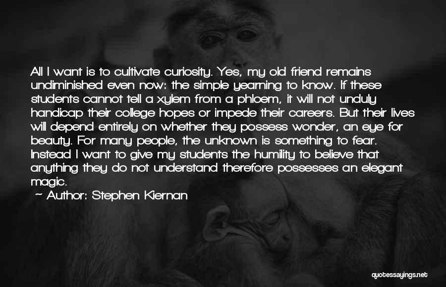 Stephen Kiernan Quotes: All I Want Is To Cultivate Curiosity. Yes, My Old Friend Remains Undiminished Even Now: The Simple Yearning To Know.