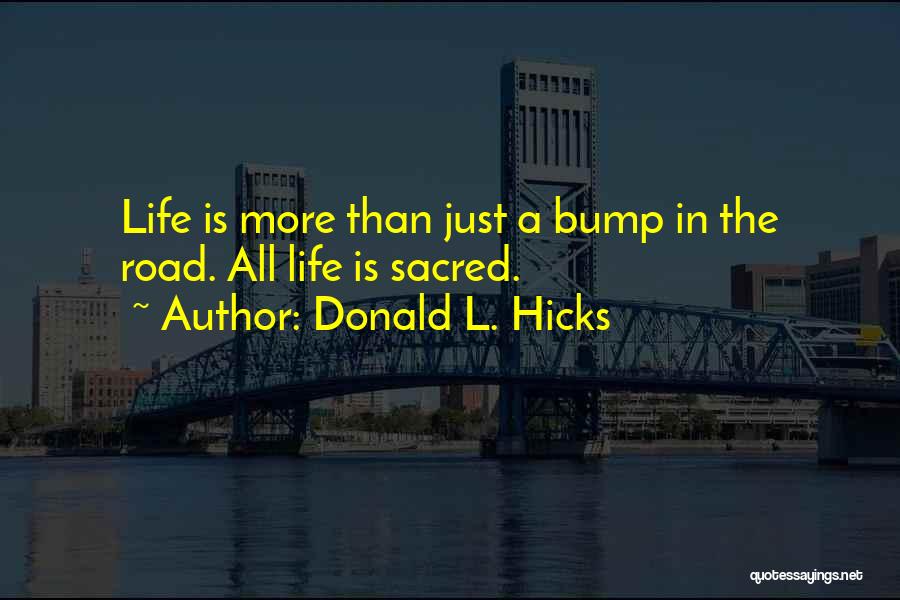 Donald L. Hicks Quotes: Life Is More Than Just A Bump In The Road. All Life Is Sacred.