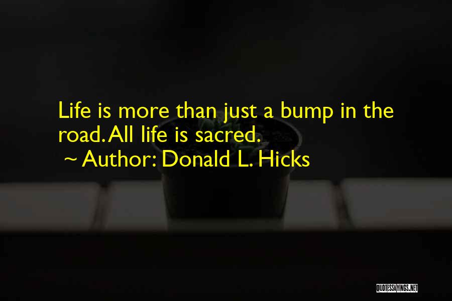 Donald L. Hicks Quotes: Life Is More Than Just A Bump In The Road. All Life Is Sacred.