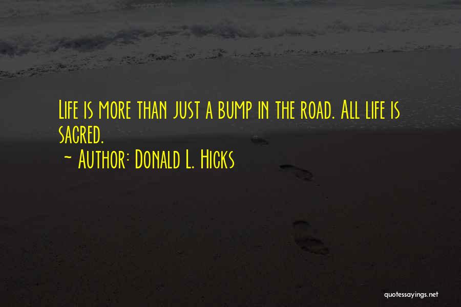Donald L. Hicks Quotes: Life Is More Than Just A Bump In The Road. All Life Is Sacred.