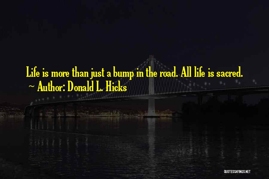 Donald L. Hicks Quotes: Life Is More Than Just A Bump In The Road. All Life Is Sacred.