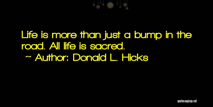 Donald L. Hicks Quotes: Life Is More Than Just A Bump In The Road. All Life Is Sacred.