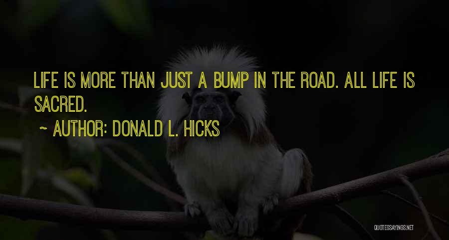 Donald L. Hicks Quotes: Life Is More Than Just A Bump In The Road. All Life Is Sacred.