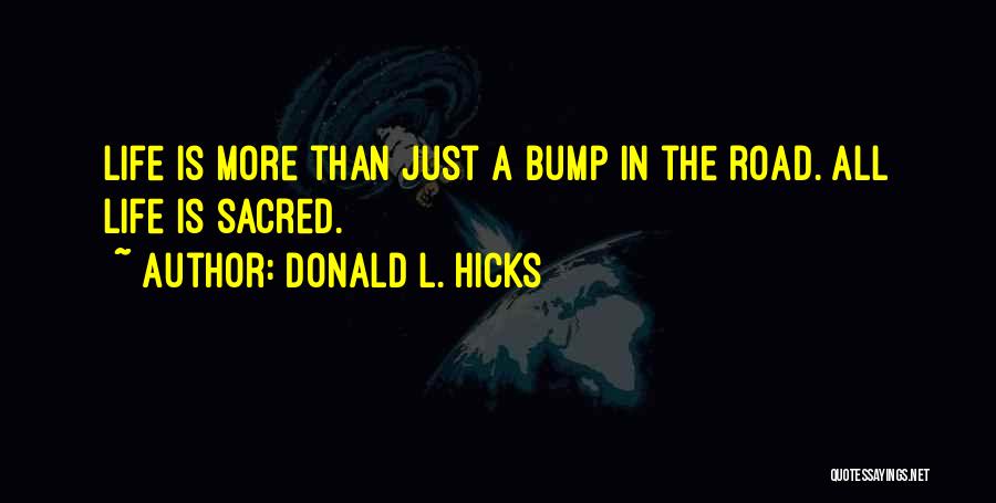 Donald L. Hicks Quotes: Life Is More Than Just A Bump In The Road. All Life Is Sacred.