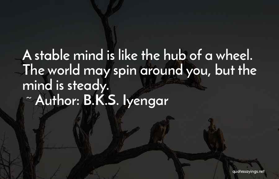 B.K.S. Iyengar Quotes: A Stable Mind Is Like The Hub Of A Wheel. The World May Spin Around You, But The Mind Is