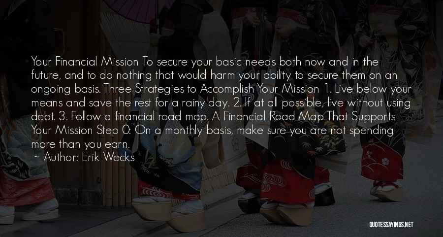 Erik Wecks Quotes: Your Financial Mission To Secure Your Basic Needs Both Now And In The Future, And To Do Nothing That Would