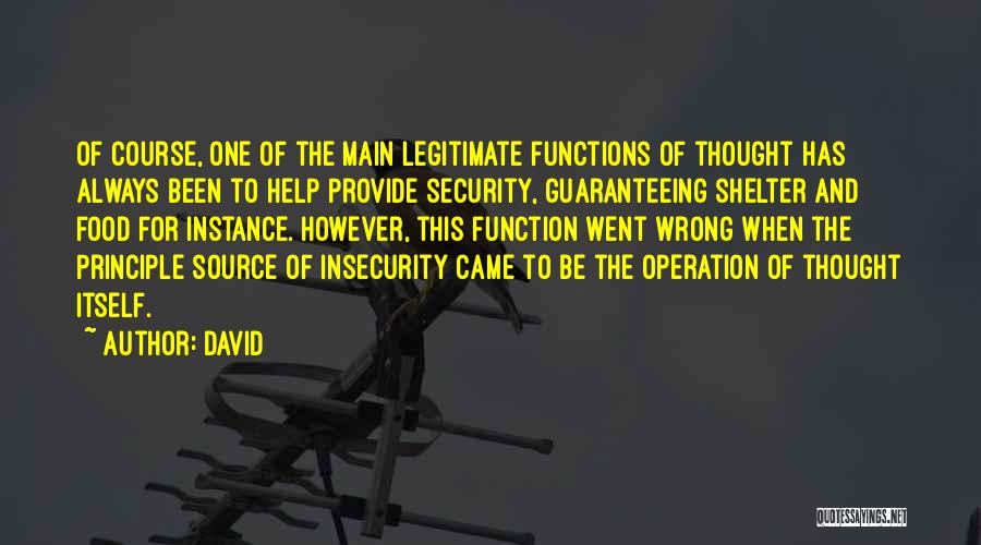 David Quotes: Of Course, One Of The Main Legitimate Functions Of Thought Has Always Been To Help Provide Security, Guaranteeing Shelter And