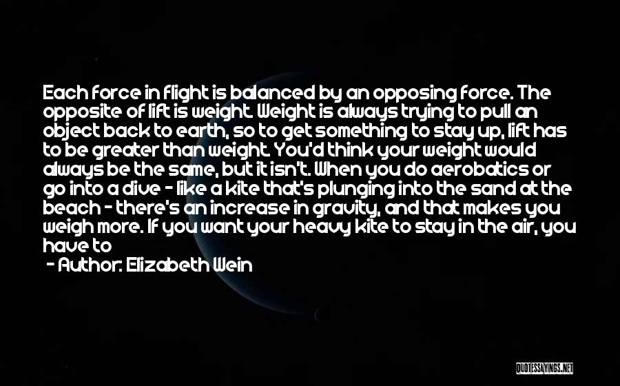 Elizabeth Wein Quotes: Each Force In Flight Is Balanced By An Opposing Force. The Opposite Of Lift Is Weight. Weight Is Always Trying