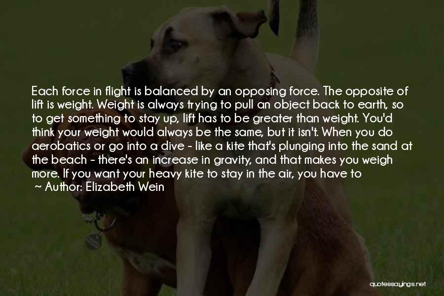 Elizabeth Wein Quotes: Each Force In Flight Is Balanced By An Opposing Force. The Opposite Of Lift Is Weight. Weight Is Always Trying