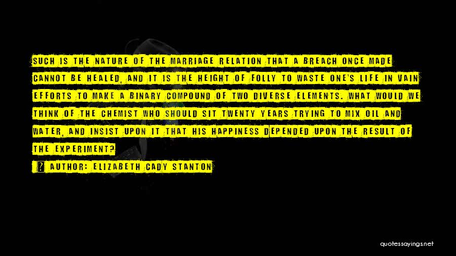 Elizabeth Cady Stanton Quotes: Such Is The Nature Of The Marriage Relation That A Breach Once Made Cannot Be Healed, And It Is The