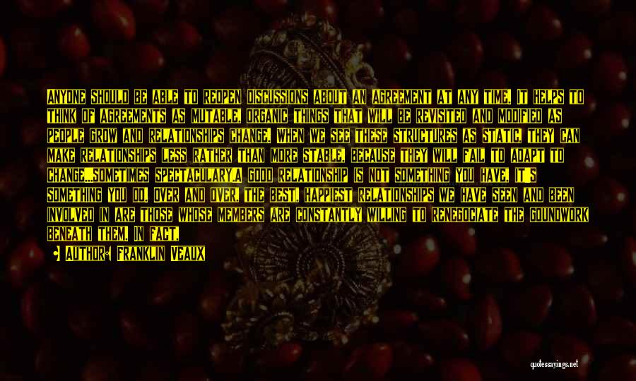 Franklin Veaux Quotes: Anyone Should Be Able To Reopen Discussions About An Agreement At Any Time. It Helps To Think Of Agreements As
