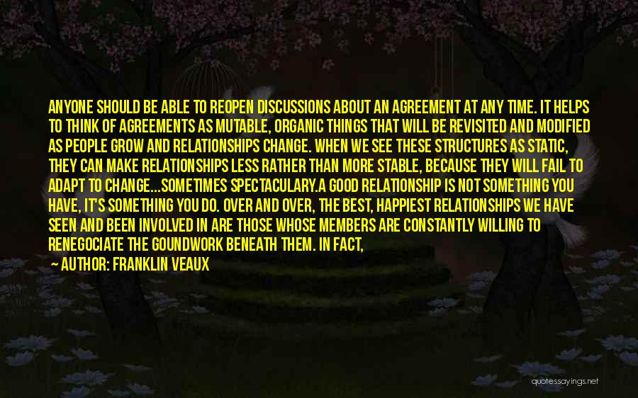 Franklin Veaux Quotes: Anyone Should Be Able To Reopen Discussions About An Agreement At Any Time. It Helps To Think Of Agreements As