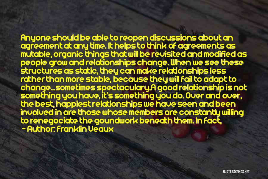 Franklin Veaux Quotes: Anyone Should Be Able To Reopen Discussions About An Agreement At Any Time. It Helps To Think Of Agreements As