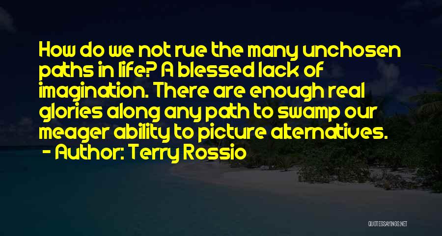 Terry Rossio Quotes: How Do We Not Rue The Many Unchosen Paths In Life? A Blessed Lack Of Imagination. There Are Enough Real