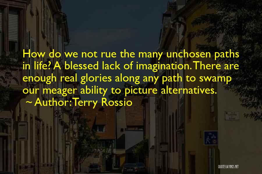 Terry Rossio Quotes: How Do We Not Rue The Many Unchosen Paths In Life? A Blessed Lack Of Imagination. There Are Enough Real