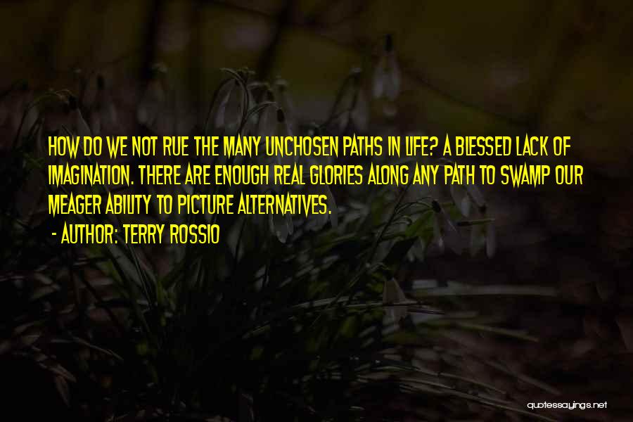 Terry Rossio Quotes: How Do We Not Rue The Many Unchosen Paths In Life? A Blessed Lack Of Imagination. There Are Enough Real
