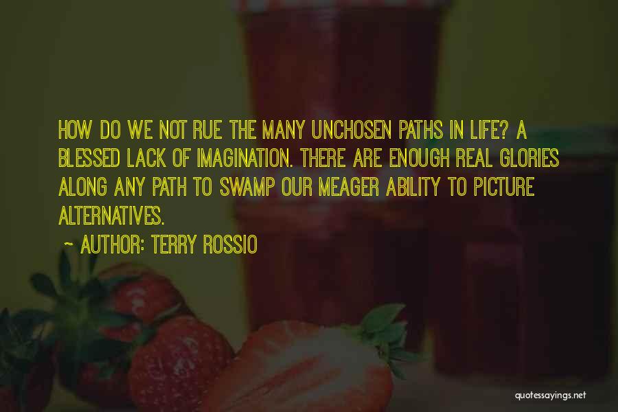 Terry Rossio Quotes: How Do We Not Rue The Many Unchosen Paths In Life? A Blessed Lack Of Imagination. There Are Enough Real