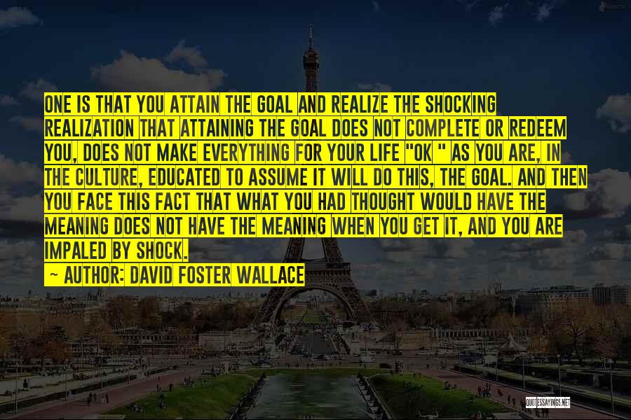 David Foster Wallace Quotes: One Is That You Attain The Goal And Realize The Shocking Realization That Attaining The Goal Does Not Complete Or