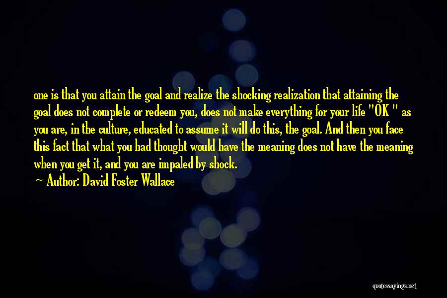 David Foster Wallace Quotes: One Is That You Attain The Goal And Realize The Shocking Realization That Attaining The Goal Does Not Complete Or