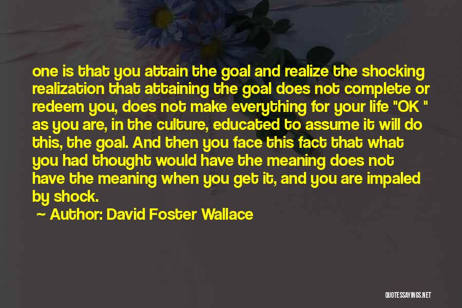 David Foster Wallace Quotes: One Is That You Attain The Goal And Realize The Shocking Realization That Attaining The Goal Does Not Complete Or