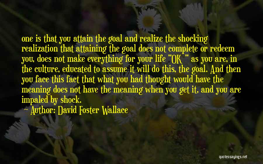 David Foster Wallace Quotes: One Is That You Attain The Goal And Realize The Shocking Realization That Attaining The Goal Does Not Complete Or
