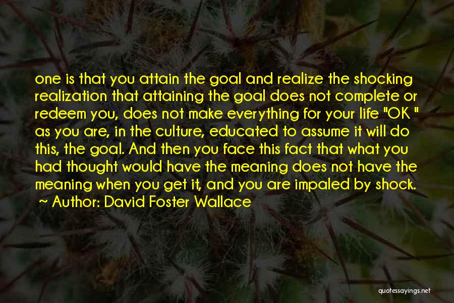 David Foster Wallace Quotes: One Is That You Attain The Goal And Realize The Shocking Realization That Attaining The Goal Does Not Complete Or