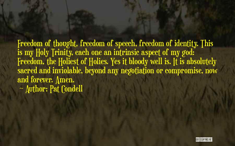 Pat Condell Quotes: Freedom Of Thought, Freedom Of Speech, Freedom Of Identity. This Is My Holy Trinity, Each One An Intrinsic Aspect Of