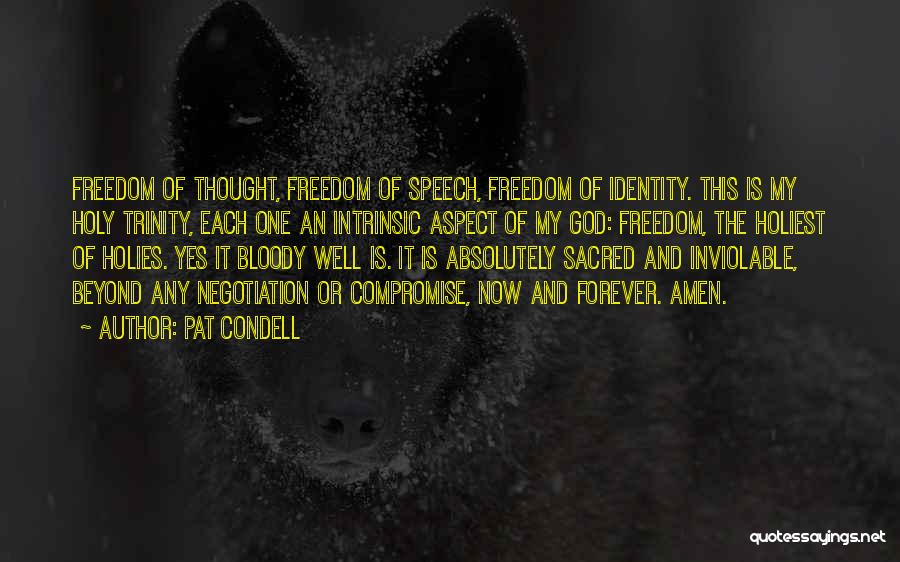 Pat Condell Quotes: Freedom Of Thought, Freedom Of Speech, Freedom Of Identity. This Is My Holy Trinity, Each One An Intrinsic Aspect Of