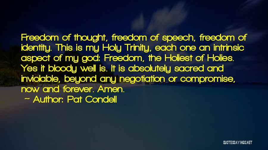 Pat Condell Quotes: Freedom Of Thought, Freedom Of Speech, Freedom Of Identity. This Is My Holy Trinity, Each One An Intrinsic Aspect Of