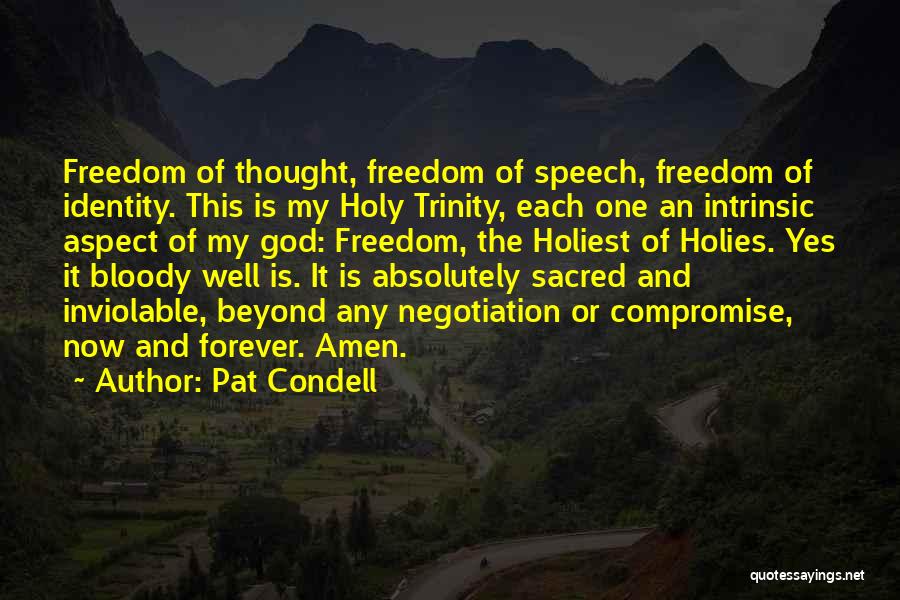 Pat Condell Quotes: Freedom Of Thought, Freedom Of Speech, Freedom Of Identity. This Is My Holy Trinity, Each One An Intrinsic Aspect Of