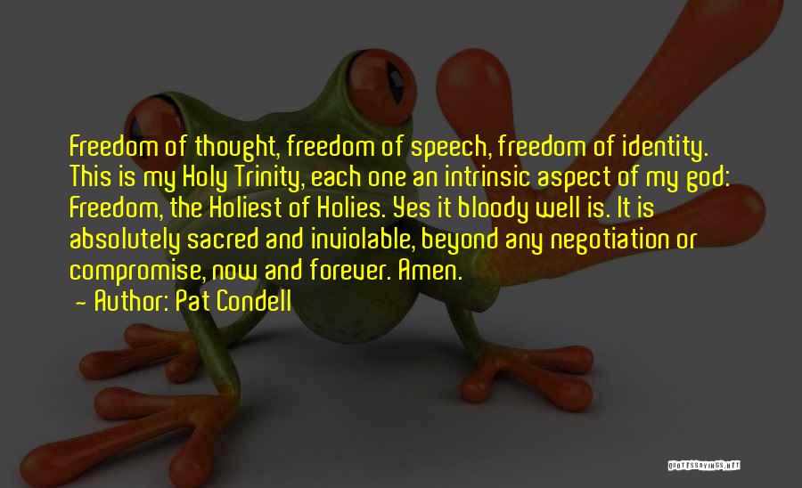 Pat Condell Quotes: Freedom Of Thought, Freedom Of Speech, Freedom Of Identity. This Is My Holy Trinity, Each One An Intrinsic Aspect Of