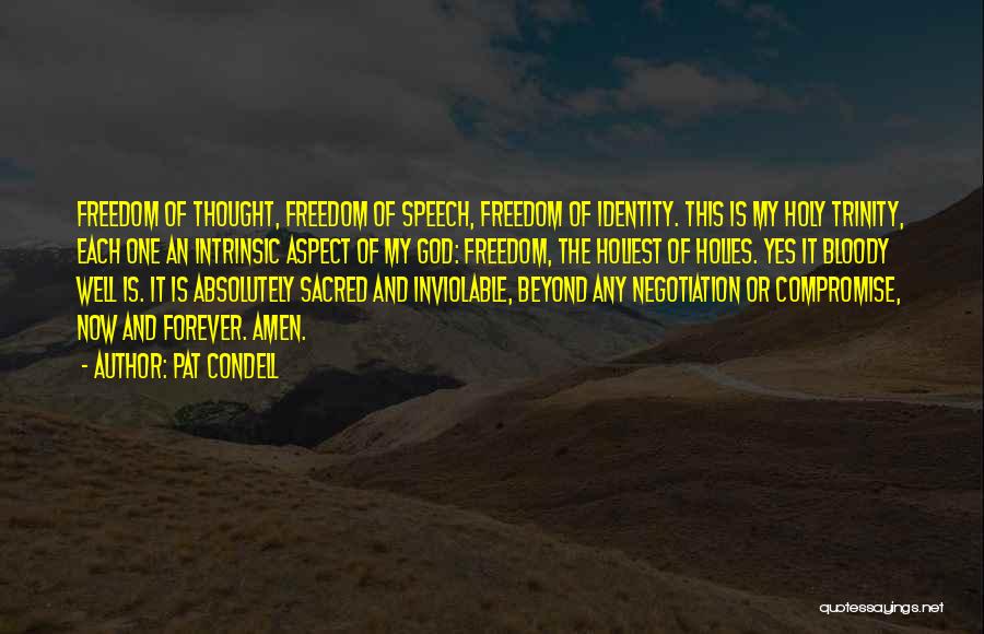 Pat Condell Quotes: Freedom Of Thought, Freedom Of Speech, Freedom Of Identity. This Is My Holy Trinity, Each One An Intrinsic Aspect Of