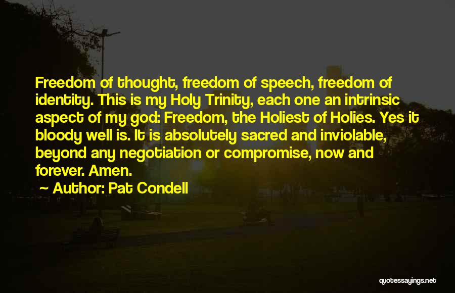 Pat Condell Quotes: Freedom Of Thought, Freedom Of Speech, Freedom Of Identity. This Is My Holy Trinity, Each One An Intrinsic Aspect Of