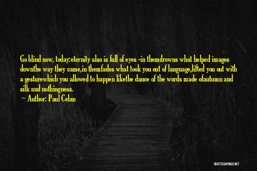 Paul Celan Quotes: Go Blind Now, Today:eternity Also Is Full Of Eyes -in Themdrowns What Helped Images Downthe Way They Came,in Themfades What