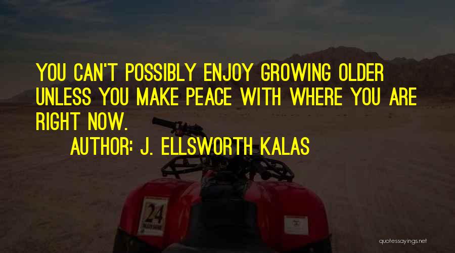 J. Ellsworth Kalas Quotes: You Can't Possibly Enjoy Growing Older Unless You Make Peace With Where You Are Right Now.