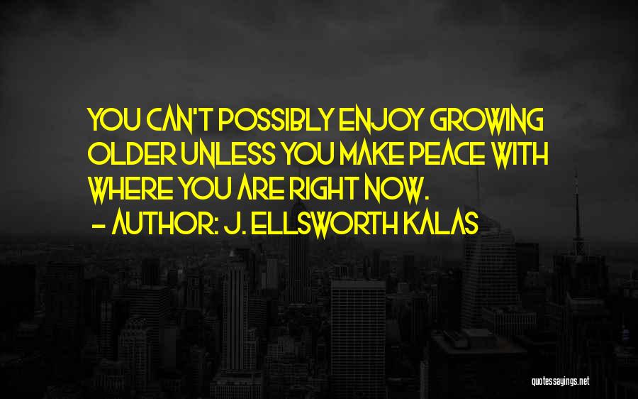 J. Ellsworth Kalas Quotes: You Can't Possibly Enjoy Growing Older Unless You Make Peace With Where You Are Right Now.