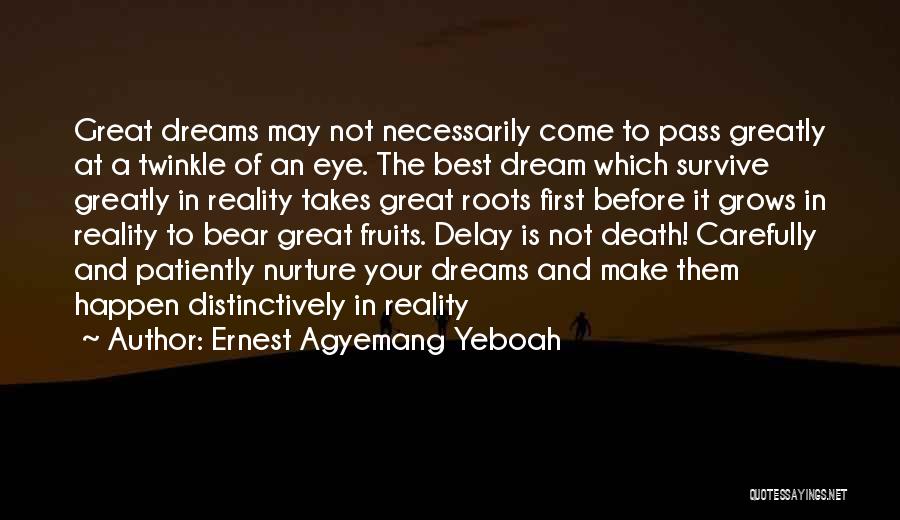 Ernest Agyemang Yeboah Quotes: Great Dreams May Not Necessarily Come To Pass Greatly At A Twinkle Of An Eye. The Best Dream Which Survive