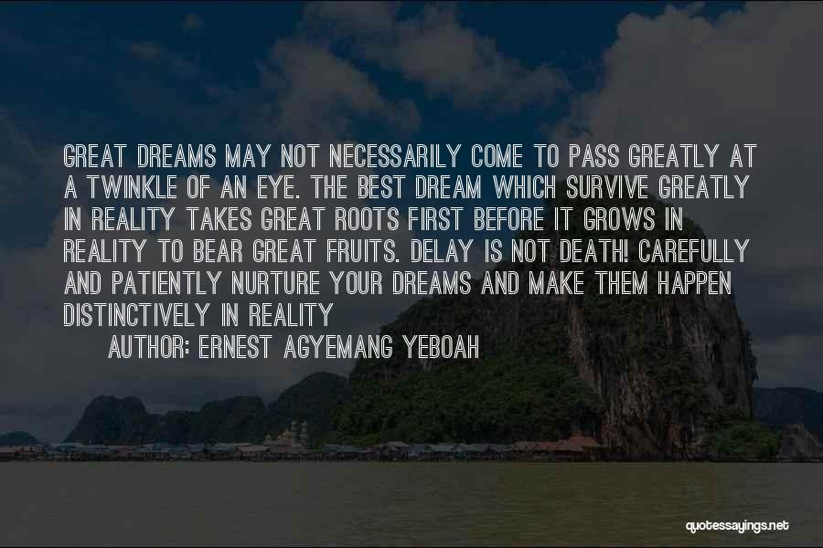 Ernest Agyemang Yeboah Quotes: Great Dreams May Not Necessarily Come To Pass Greatly At A Twinkle Of An Eye. The Best Dream Which Survive