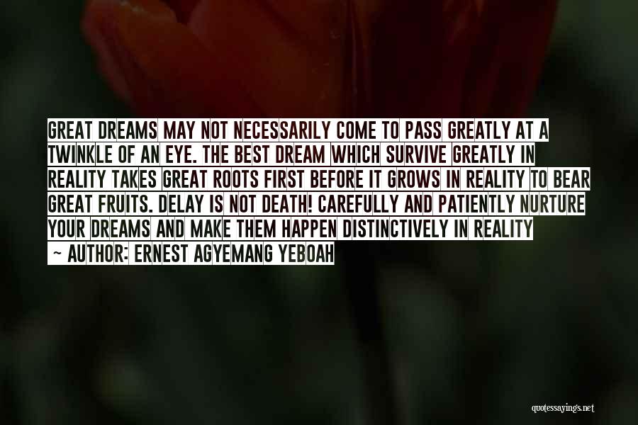 Ernest Agyemang Yeboah Quotes: Great Dreams May Not Necessarily Come To Pass Greatly At A Twinkle Of An Eye. The Best Dream Which Survive