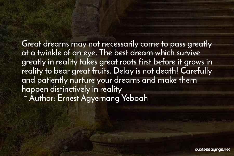 Ernest Agyemang Yeboah Quotes: Great Dreams May Not Necessarily Come To Pass Greatly At A Twinkle Of An Eye. The Best Dream Which Survive