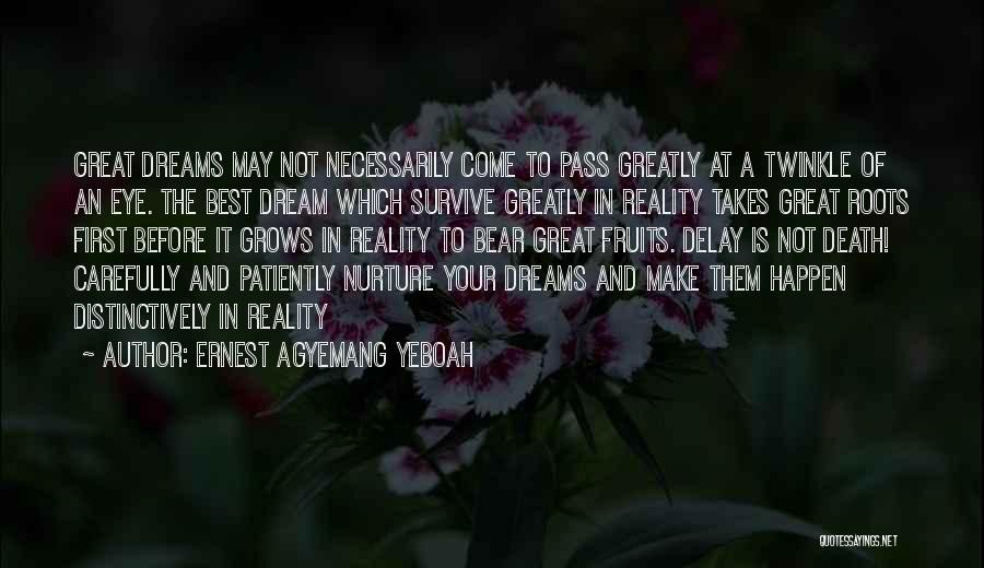 Ernest Agyemang Yeboah Quotes: Great Dreams May Not Necessarily Come To Pass Greatly At A Twinkle Of An Eye. The Best Dream Which Survive