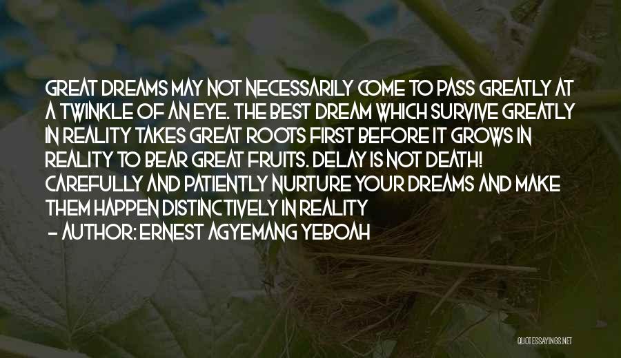 Ernest Agyemang Yeboah Quotes: Great Dreams May Not Necessarily Come To Pass Greatly At A Twinkle Of An Eye. The Best Dream Which Survive