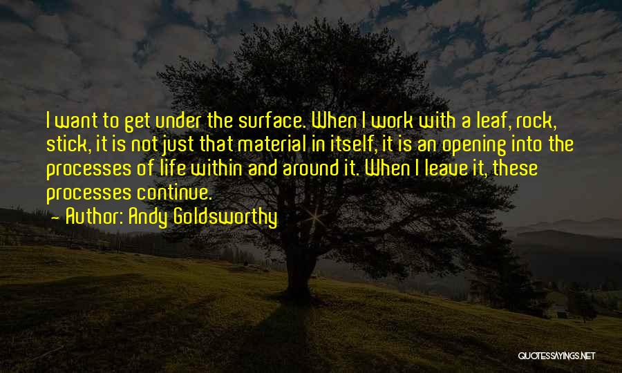 Andy Goldsworthy Quotes: I Want To Get Under The Surface. When I Work With A Leaf, Rock, Stick, It Is Not Just That
