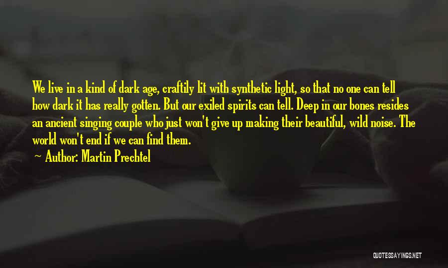 Martin Prechtel Quotes: We Live In A Kind Of Dark Age, Craftily Lit With Synthetic Light, So That No One Can Tell How