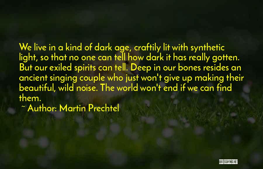 Martin Prechtel Quotes: We Live In A Kind Of Dark Age, Craftily Lit With Synthetic Light, So That No One Can Tell How