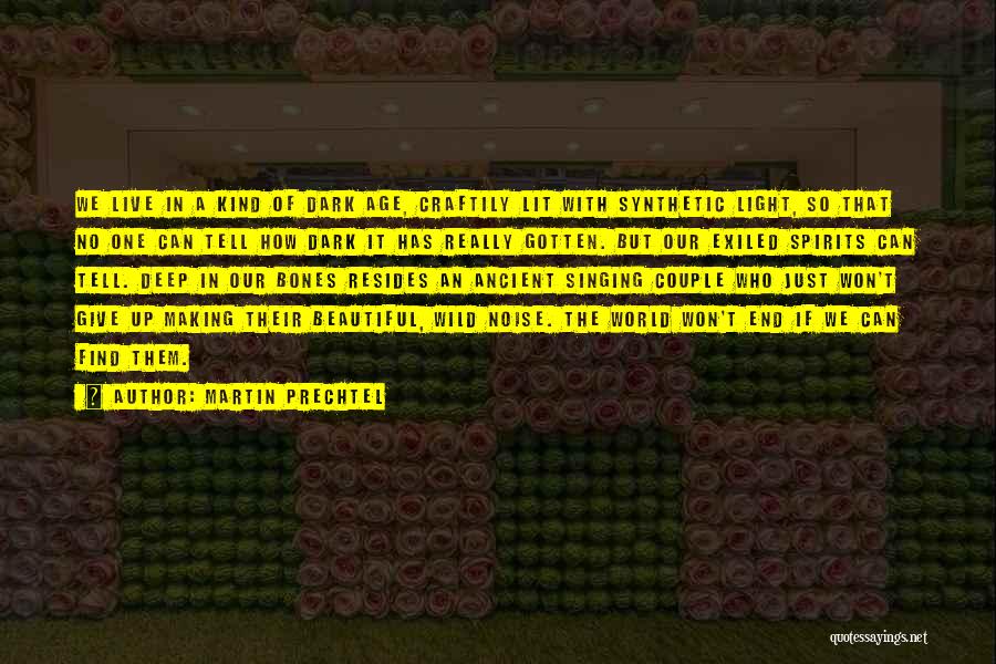 Martin Prechtel Quotes: We Live In A Kind Of Dark Age, Craftily Lit With Synthetic Light, So That No One Can Tell How