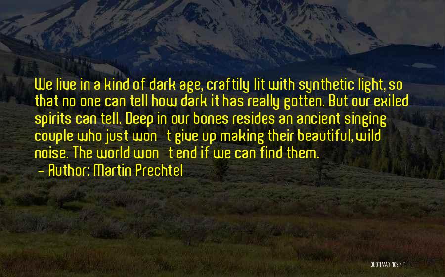 Martin Prechtel Quotes: We Live In A Kind Of Dark Age, Craftily Lit With Synthetic Light, So That No One Can Tell How