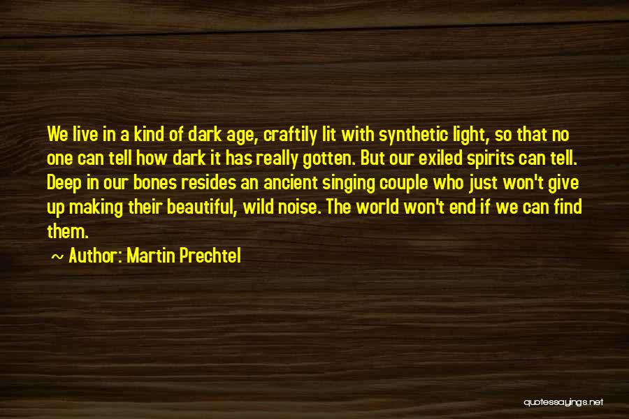 Martin Prechtel Quotes: We Live In A Kind Of Dark Age, Craftily Lit With Synthetic Light, So That No One Can Tell How